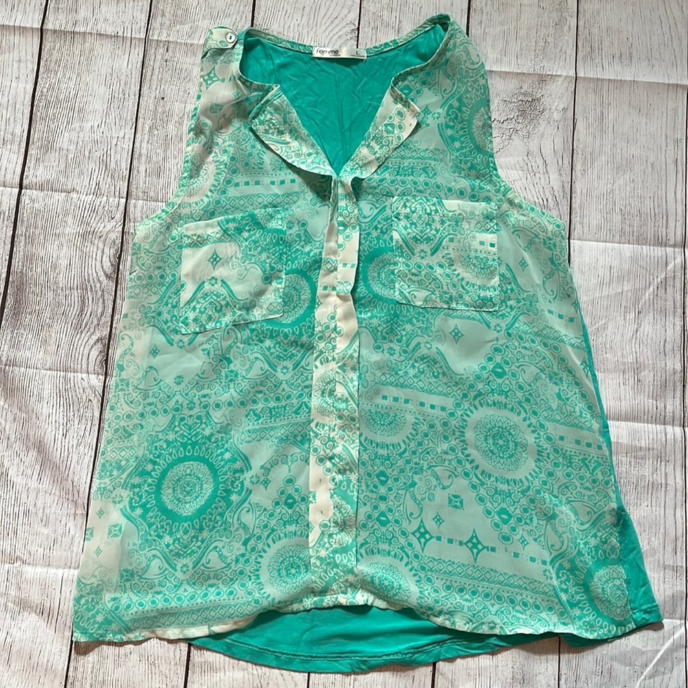 Teal & white tank top